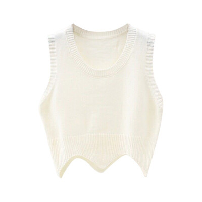 

Fashion Solid Colors Womens Sweater Knit O Neck Sleeveless Short Pullover Sweater Vest Wavy Edge Autumn Winter Warm pullover