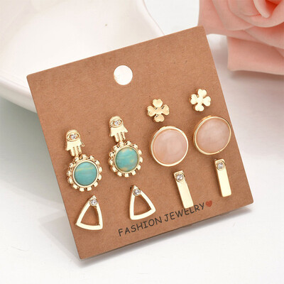 

Set Earrings 5 Four-leaf-clover Geometry Multi-element Creative Personality Earrings