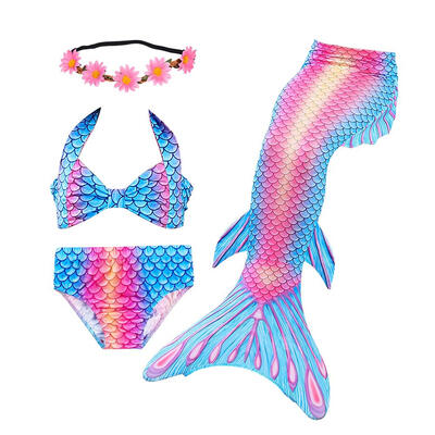 

4pcs Girls Fish Tails Swimsuit Bikini Set Swimwear Cosplay Swimming Costume