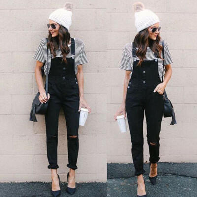 

Fashion Women Loose Denim Bib Hole Pants Overalls Jeans Demin Trousers Jumpsuit