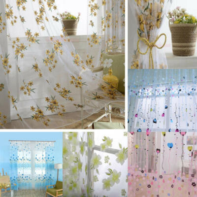 

Floral Tulle Voile Door Window Curtain Drape Panel Sheer Scarf Home Decor US