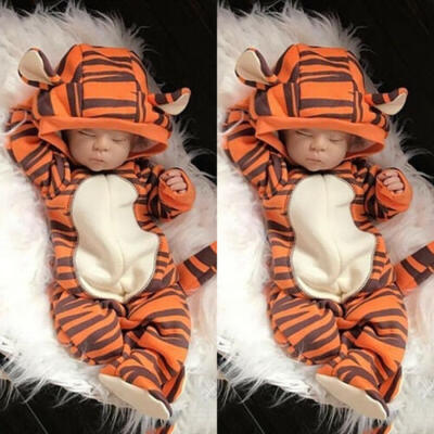 

Newborn Baby Boys Girls Tiger Romper Bodysuit Jumpsuit Hooded Clothes Costume