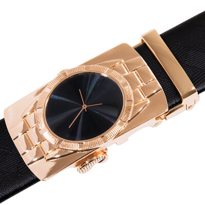 

New Fashion Mens Genuine Leather Black Belt Gold Automatic Buckle Belt Plus Size 110cm-160cm