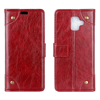 

MOONCASE Samsung Galaxy A8 2018 copper buckle nappa leather case - wine red