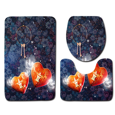 

〖Follure〗3PCS Valentines Day Pattern Non Slip Toilet Seat Cover Rug Bathroom Set Decor