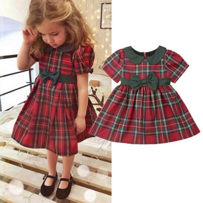 

AU Toddler Kid Baby Girl Christmas Princess Red Plaid Dress Party Xmas Dresses