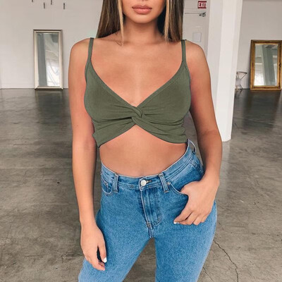 

New Fashion Women Vest Cross Twist Bow Crop Top Slim Fit Summer Deep V Neck Open Back Sling Vest
