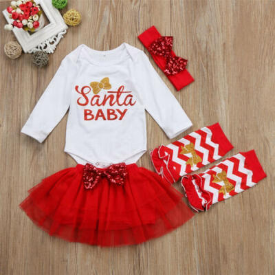 

CA 5Pcs Newborn Baby Girls Santa Romper Tulle Skirt Dress Leg Warmer Outfits Set
