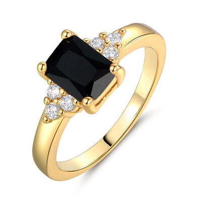 

24K Yellow Gold Filled Black Onyx Princess Solitaire Rings For Women Size 6-10