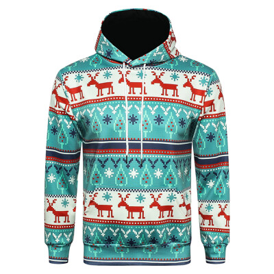 

Hooded Christmas Elk Geometric Print Pullover Hoodie