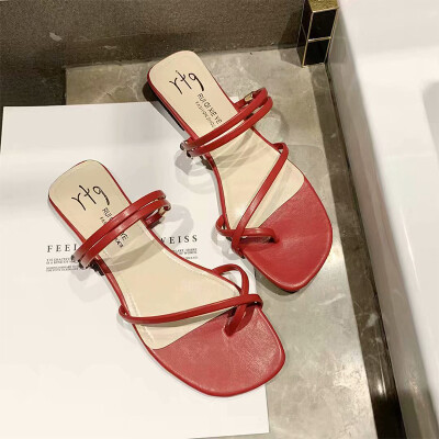 

Shoes Xia 2019 new Korean version of fairy style students flat bottom with a set of toes thick heel Roman sandals