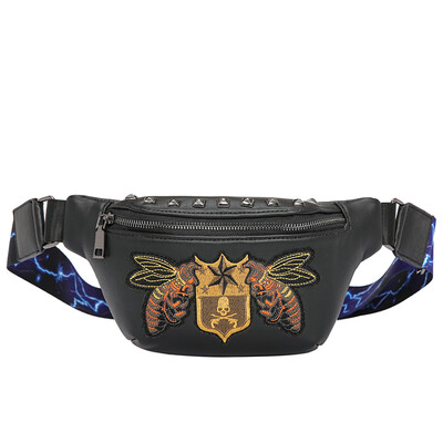 

Embroidery pattern breast bag fashion waistband for men&women Korean version Street bag couple rivet breast bag jump Di bag