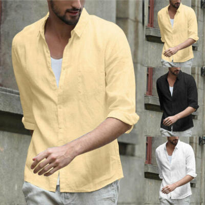 

Fashion Linen Mens Casual Dress Slim Fit Shirt Loose Shirts Soft Tops Tee