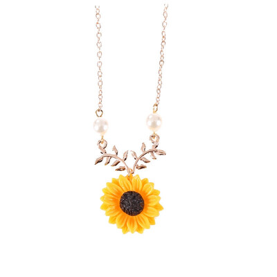 

1pc Charm Sunflower Pendant Chain Necklace for Women Simple Pearls Princess Bride Bridesmaid Romantic Drop Necklaces Collares