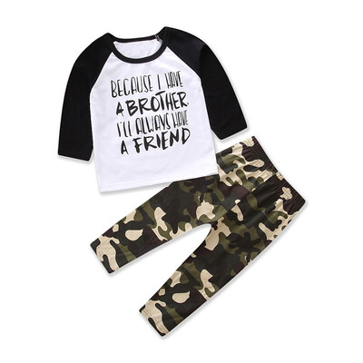 

2PCS Toddler Baby Boys Letter T-shirt TopsCamouflage Pants Outfits Set Suit