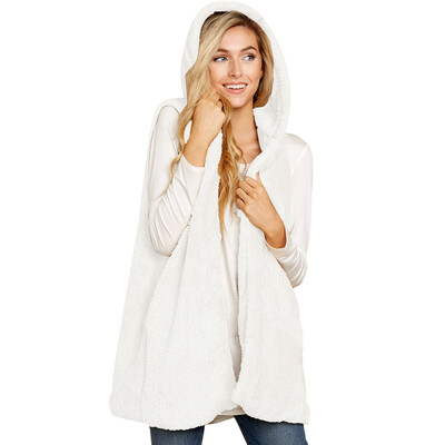 

Toponeto Women Lady Faux Fur Solid Hoodie Sleeveless Warm Vest Waistcoat Outwear Tops