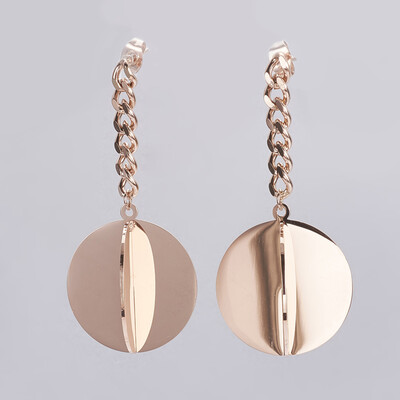 

304 Stainless Steel Dangle Stud Earrings with Curb Chains Rose Gold 54mm Pin 08mm