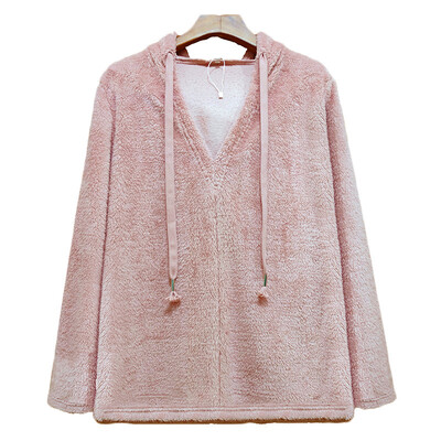 

Womens Soft Fleece V-Neck Zip Hooded Jumper Hoody Jacket Coat Warm Tops Fashion