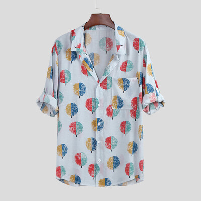 

Toponeto Mens Autumn Winter Casual Turn-down Collar Button Print Half Sleeve Top Blouse