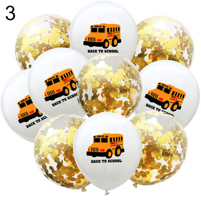 

10Pcs 12inch Glitter Confetti School Bus Pattern Latex Balloon Party Decoration