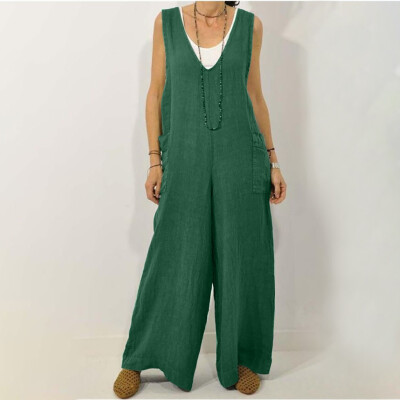 

Tailored Fashion Women Casual Solid V-Neck Sleeveless Cotton Jumpsuit Pants