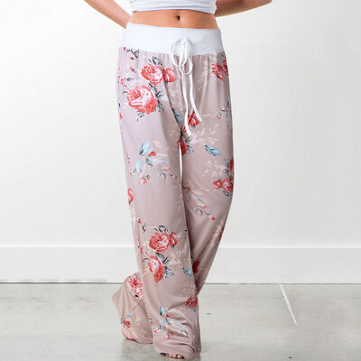 

Tailored Large Size Women Print Trousers Ladies Summer Loose Wide Leg Pants