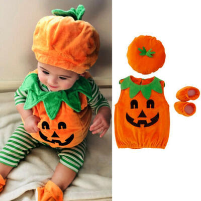 

Cosplay Halloween Baby Kid Pumpkin Suit Top Blouse DressHatShoes Costumes 3PCS