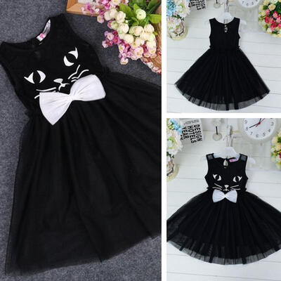 

Cat Bow fashion Baby Girls Princess Dress Party casual Kids Holiday Dresses 2 4 6