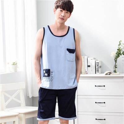 

Summer Cotton Mens Vest Pajamas Set Thin Loose Plus Size Male Sleepwear Sleeveless Shirt And Short Pants