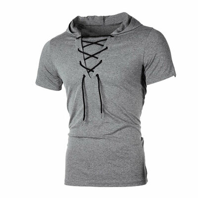 

Men Hoodie Short Sleeve T-shirt Fitness Workout Gym Hooded Tee Muscle Shirts Top