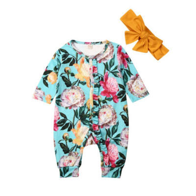 

US Stock Kid Baby Girl Cotton Floral Romper Jumpsuit Bodysuit One-Pieces Clothes