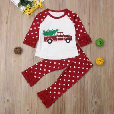 

USA XMAS Toddler Kids Baby Girls Christmas Top Pants Leggings Outfits Clothes