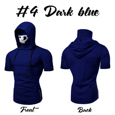 

Mens Summer Short Sleeve Zipper Skull Mask Hoodie Sweatshirt Hooded Tops