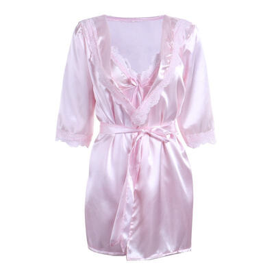 

3Pcs Sexy Lingerie Women Silk Lace Robe Dress Babydoll Nightgown Sleepwear Sets