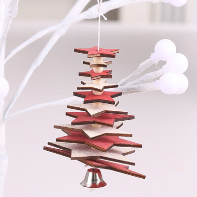 

Rotate Christmas Tree Ornaments Xmas Tree Hanging DIY 3D Snowflake Star Pendants Wooden Small Bell Decorations For Home Office