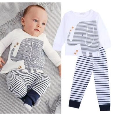 

Newborn Baby Toddler Infant Boy 2pcs suit Lovely Elephant Tops Shirt Striped Pants children clothing Set