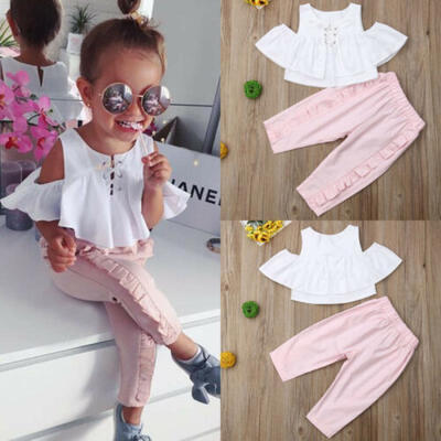 

US Infant Baby Kid Girl Ruffle Tops Long Pants 2PCS Set Outfit Clothes Summer