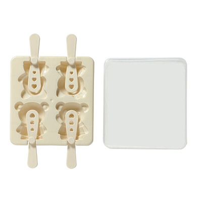 

4-Hole Bear Pattern Cute Cartoon Ice Cream Mold Ice Tray Tubs Popsicle Maker Kitchen Diy Tools