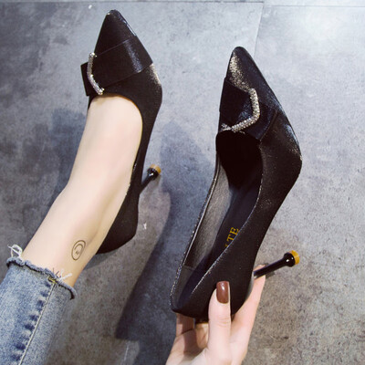 

High-heeled shoes womens early spring fine black Joker shoes pointed shallow saliva drill sexy womens shoes