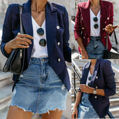 

UK Ladies Women Slim Casual Blazer Jacket Buttons Top Outwear Career Long Coat