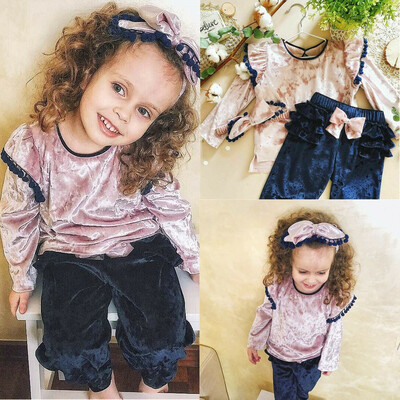 

UK Toddler Kids Baby Girl Autumn Clothes Ruffle Bow Tops Pants 3Pcs Outfits Set