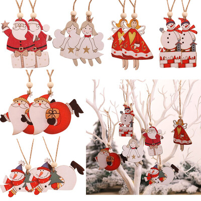 

Siaonvr 12PC Wooden Hanging Christmas Santa Snowman Angel Ornament Xmas Party Home Decor