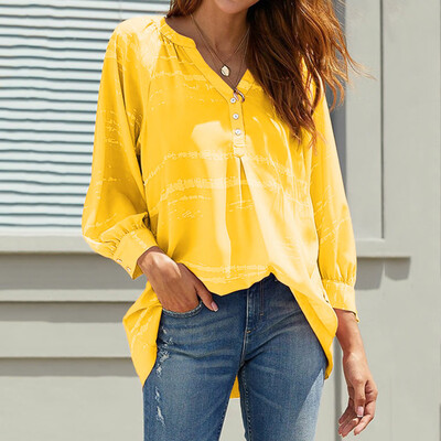 

Tailored Womens Casual V-Neck Contrast Color Long Sleeve Top Shirt Blouse