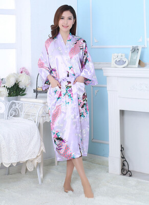 

Sexy Womens Lady Satin Peacock Kimono Dressing Gown Long Bath Robe Night Dress
