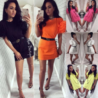 

New Women Summer Tulle Frill Mesh Puff Sleeve Short Dress Ladies Tunic Long Tops