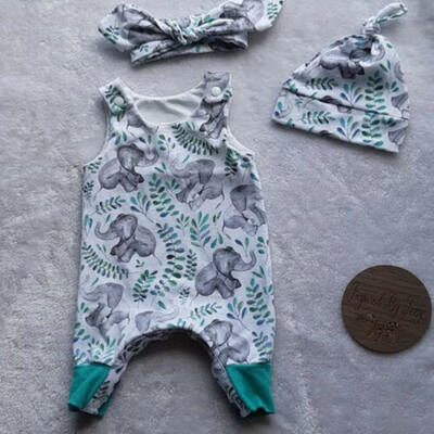 

Newborn Baby Boys Girls Sleeveless Elephant Romper Jumpsuit Overall Clothes Set