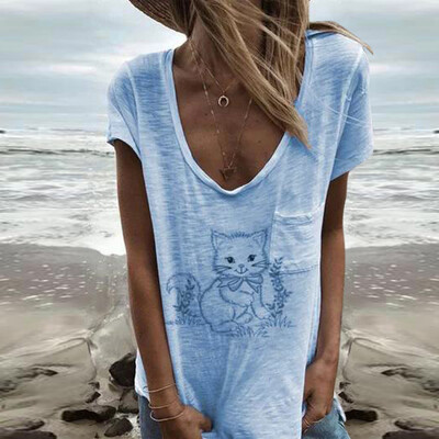 

Starmoon Women Summer Printing Pockets Short Sleeve Shirt Casual Tunic Tops Blouse