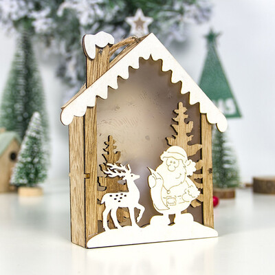 

Gobestart LED Light Wood House Cute Christmas Tree Hanging Ornaments Holiday Decoration