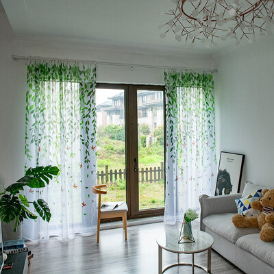 

Siaonvr Leaves Sheer Curtain Tulle Window Treatment Voile Drape Valance 1 Panel Fabric