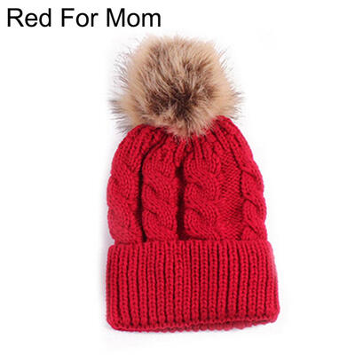 

Cute Kids Baby Boys Girls Mom Hat Set Knitted Winter Warm Hats Soft Beanie Cap